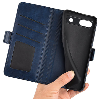 Flip Shell for Google Pixel 7a Calf Texture Cell Phone Cover Stand Wallet PU Leather Phone Case