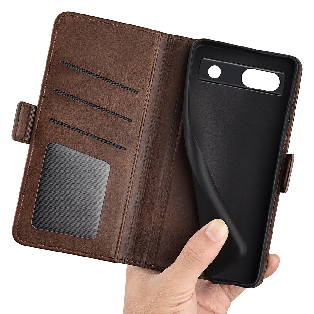 Flip Shell for Google Pixel 7a Calf Texture Cell Phone Cover Stand Wallet PU Leather Phone Case