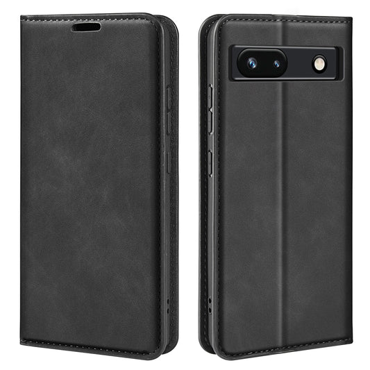 For Google Pixel 7a Magnetic Auto Closing Wallet Leather Phone Case Skin-touch Stand Anti-drop Shell