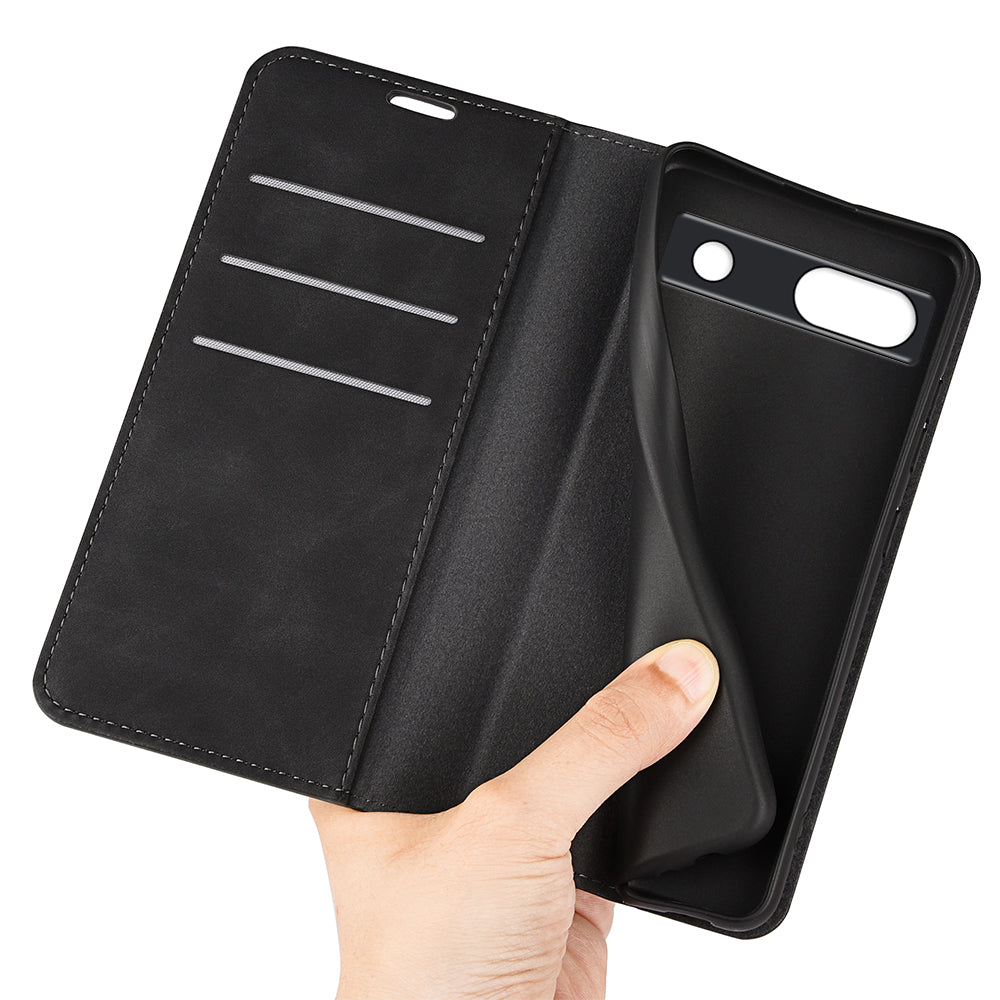 For Google Pixel 7a Magnetic Auto Closing Wallet Leather Phone Case Skin-touch Stand Anti-drop Shell