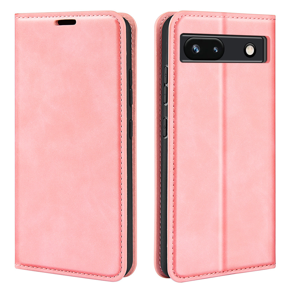 For Google Pixel 7a Magnetic Auto Closing Wallet Leather Phone Case Skin-touch Stand Anti-drop Shell