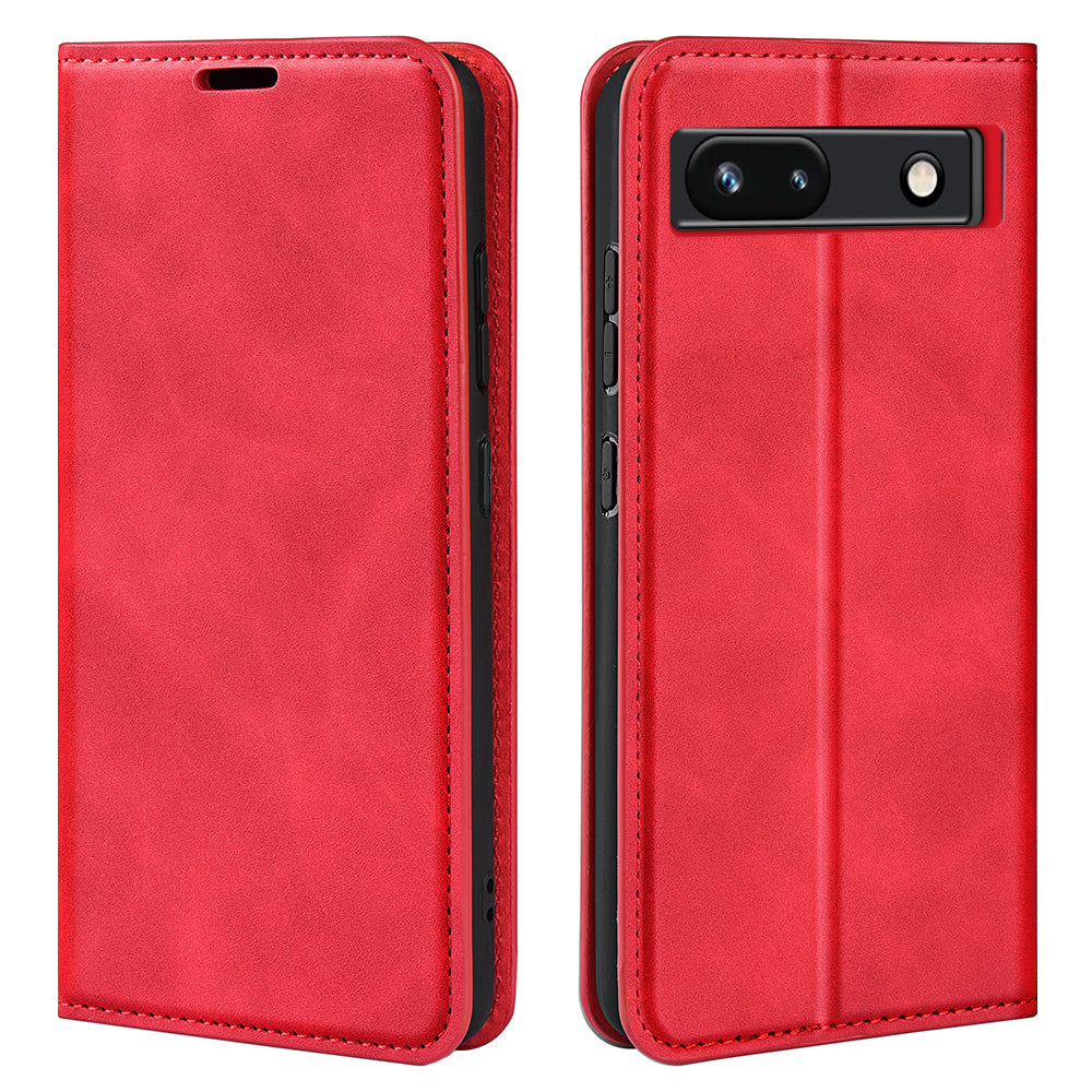 For Google Pixel 7a Magnetic Auto Closing Wallet Leather Phone Case Skin-touch Stand Anti-drop Shell