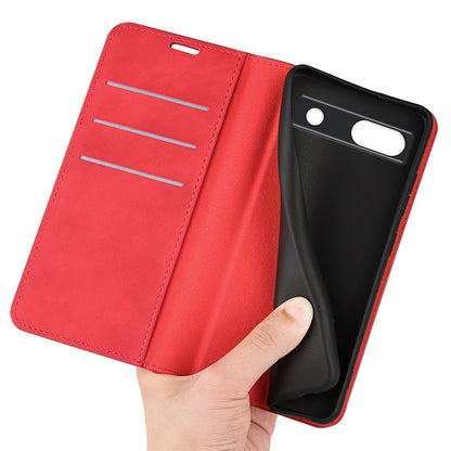 For Google Pixel 7a Magnetic Auto Closing Wallet Leather Phone Case Skin-touch Stand Anti-drop Shell