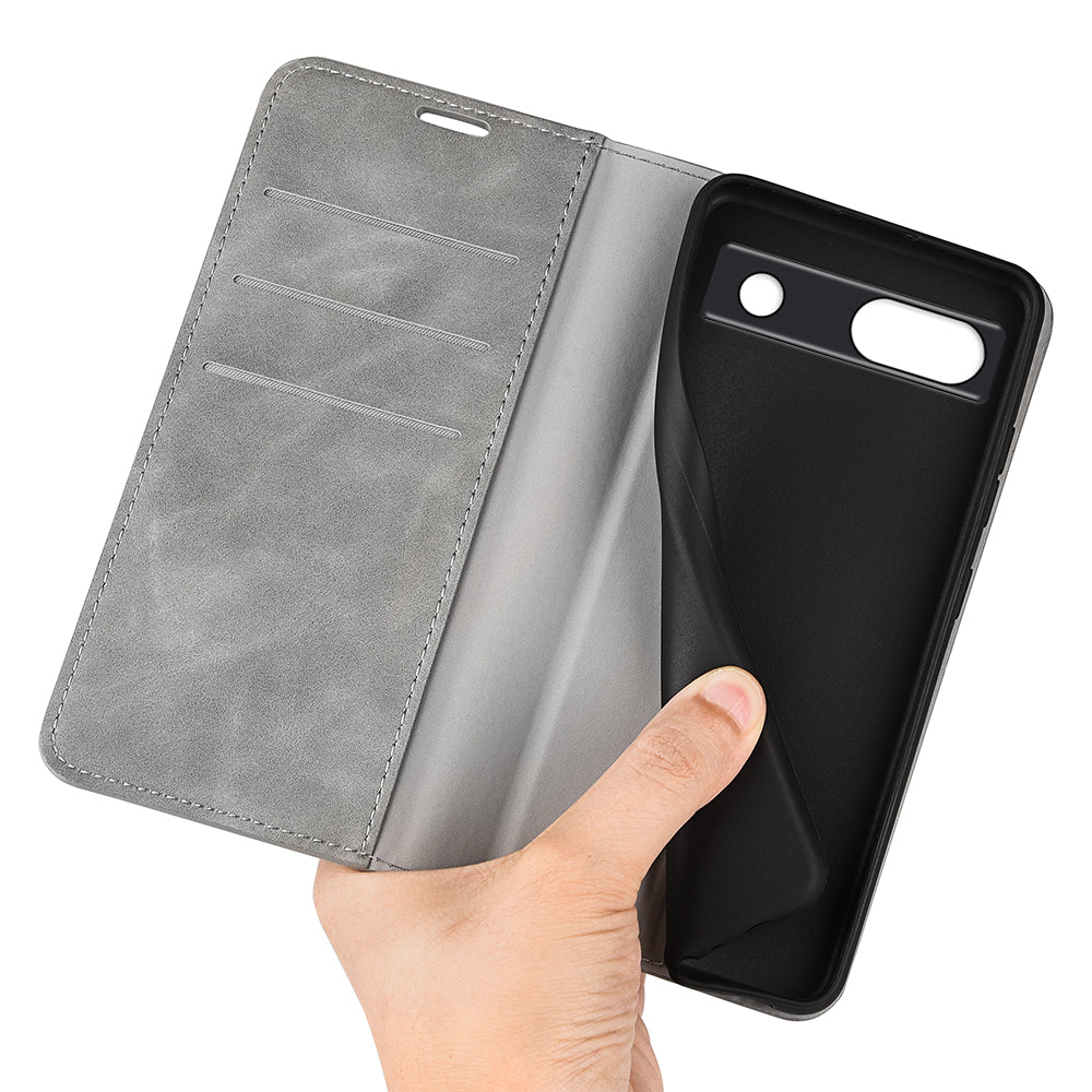 For Google Pixel 7a Magnetic Auto Closing Wallet Leather Phone Case Skin-touch Stand Anti-drop Shell
