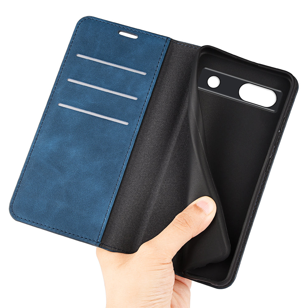 For Google Pixel 7a Magnetic Auto Closing Wallet Leather Phone Case Skin-touch Stand Anti-drop Shell