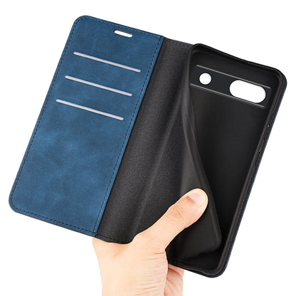For Google Pixel 7a Magnetic Auto Closing Wallet Leather Phone Case Skin-touch Stand Anti-drop Shell