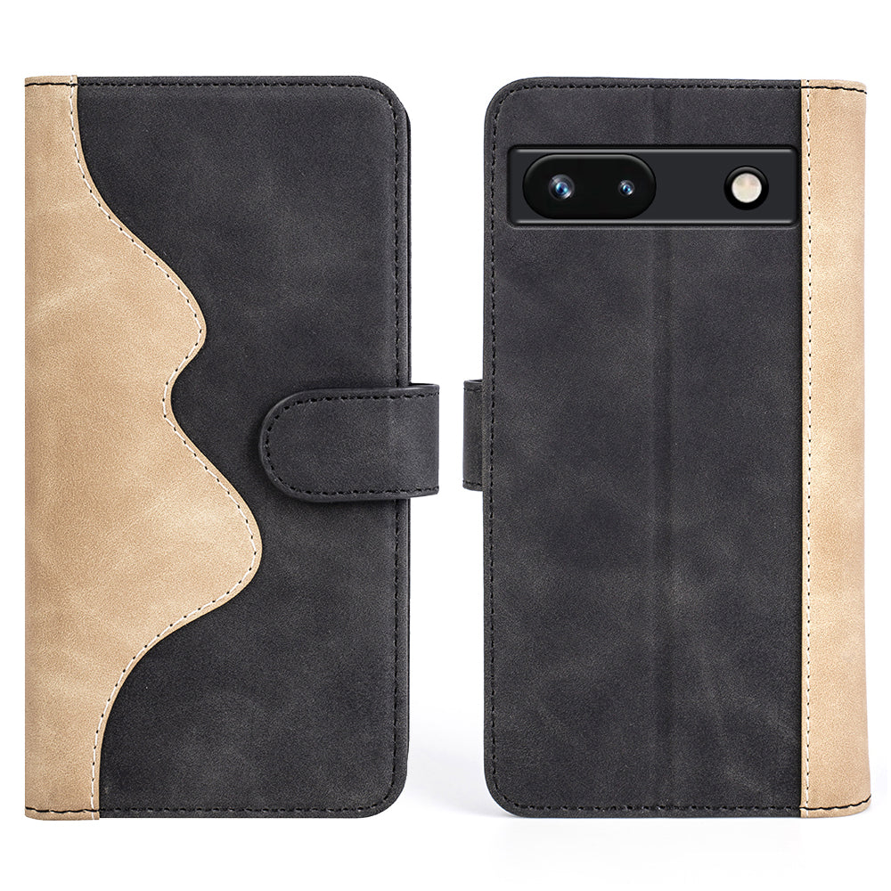 For Google Pixel 7a Leather Wallet Shockproof Phone Cover Dual Color Splicing Flip Stand Case