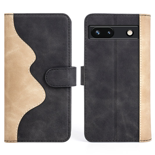 For Google Pixel 7a Leather Wallet Shockproof Phone Cover Dual Color Splicing Flip Stand Case