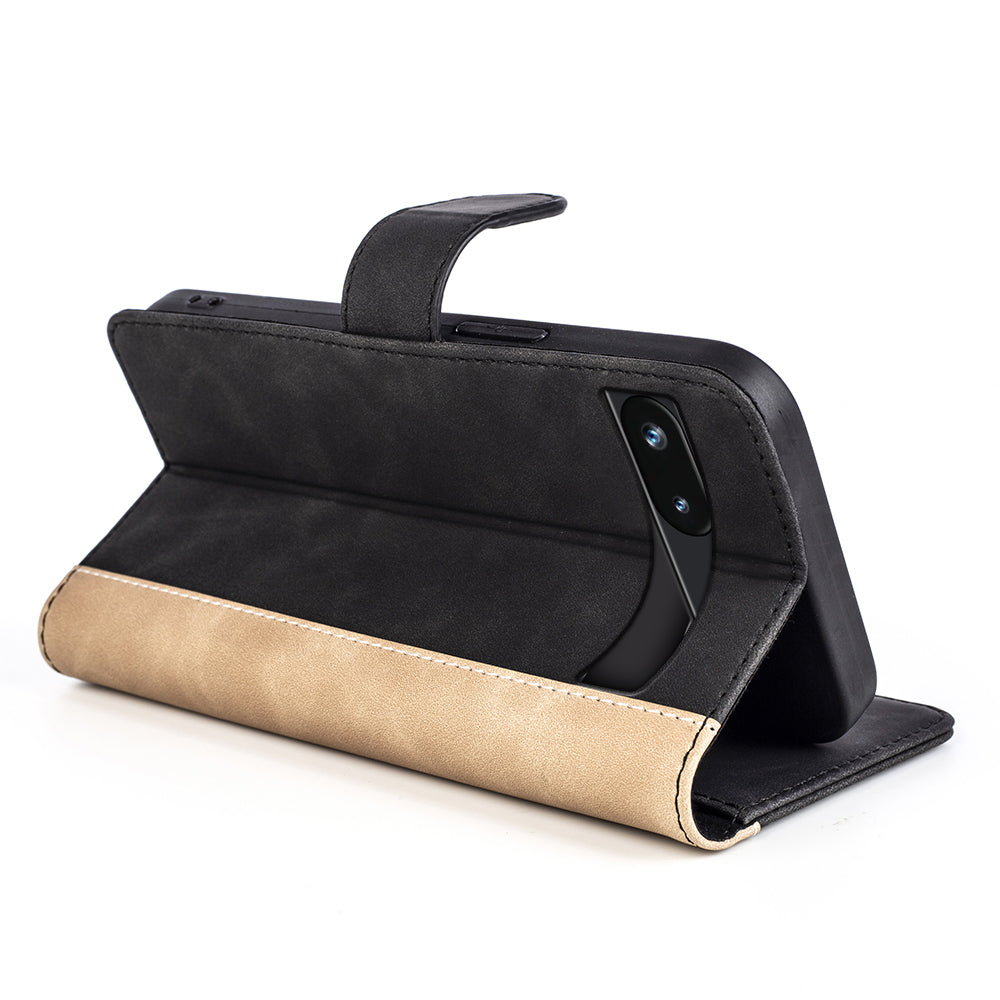 For Google Pixel 7a Leather Wallet Shockproof Phone Cover Dual Color Splicing Flip Stand Case