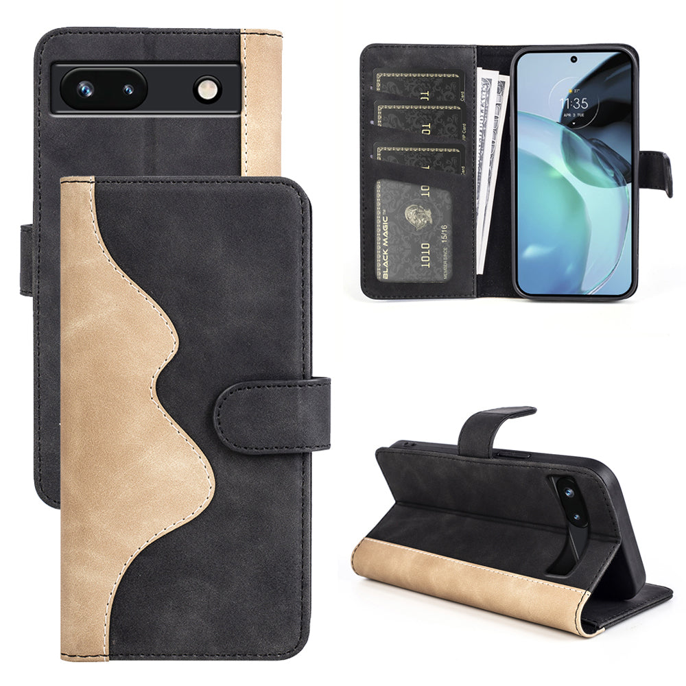 For Google Pixel 7a Leather Wallet Shockproof Phone Cover Dual Color Splicing Flip Stand Case
