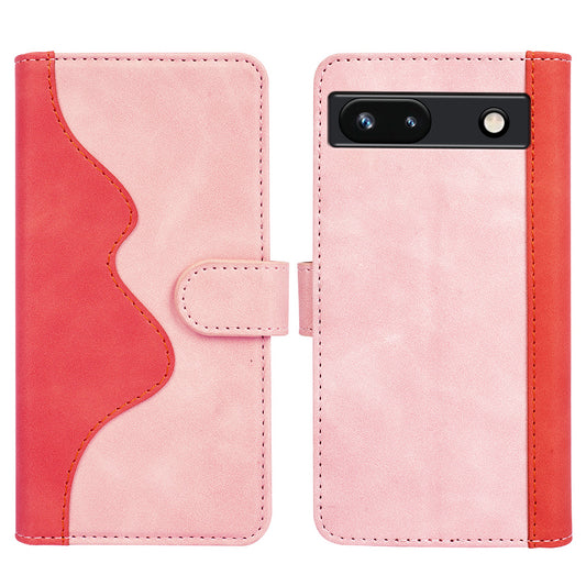 For Google Pixel 7a Leather Wallet Shockproof Phone Cover Dual Color Splicing Flip Stand Case