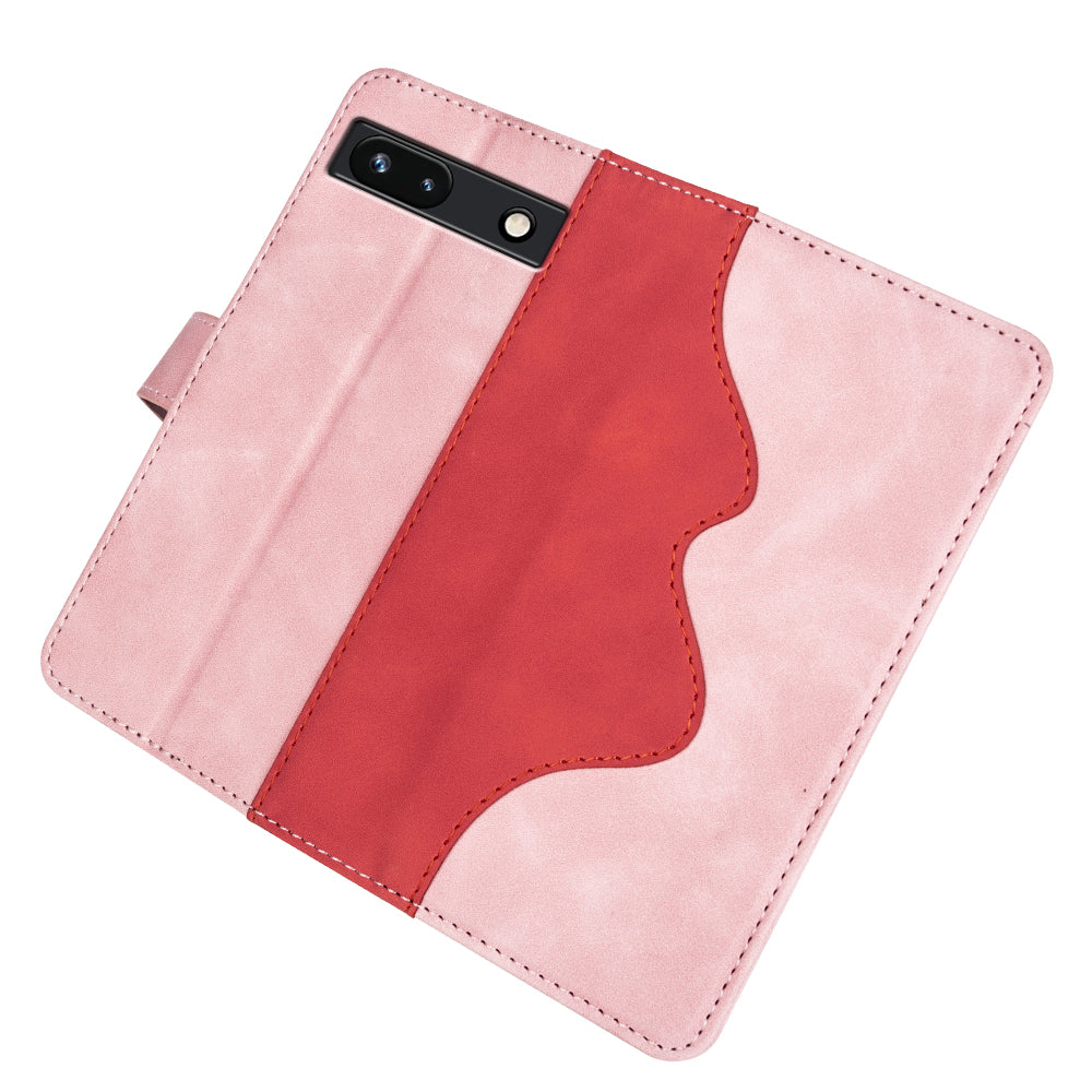 For Google Pixel 7a Leather Wallet Shockproof Phone Cover Dual Color Splicing Flip Stand Case