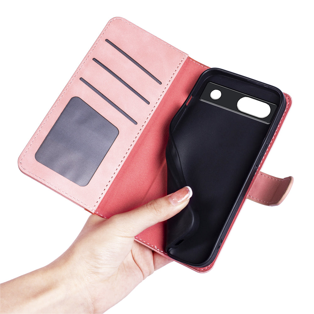 For Google Pixel 7a Leather Wallet Shockproof Phone Cover Dual Color Splicing Flip Stand Case
