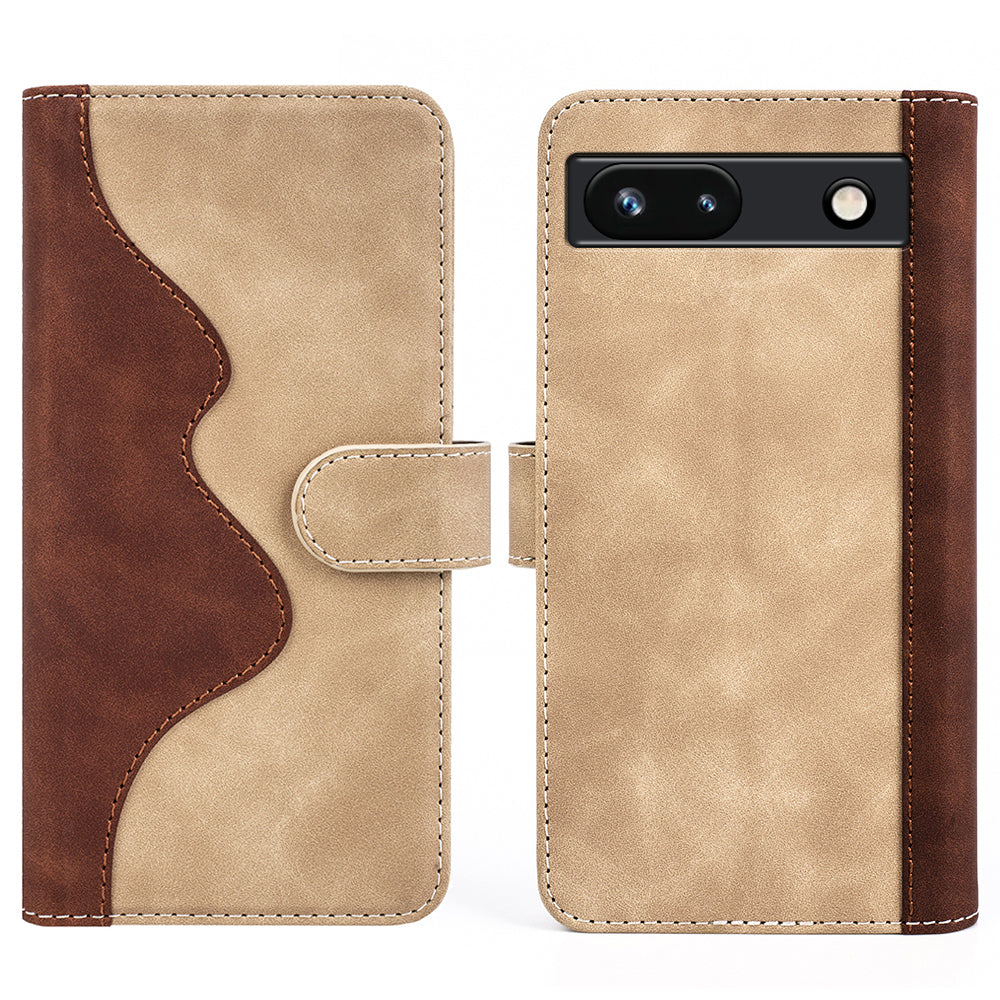 For Google Pixel 7a Leather Wallet Shockproof Phone Cover Dual Color Splicing Flip Stand Case