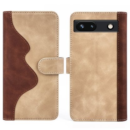 For Google Pixel 7a Leather Wallet Shockproof Phone Cover Dual Color Splicing Flip Stand Case