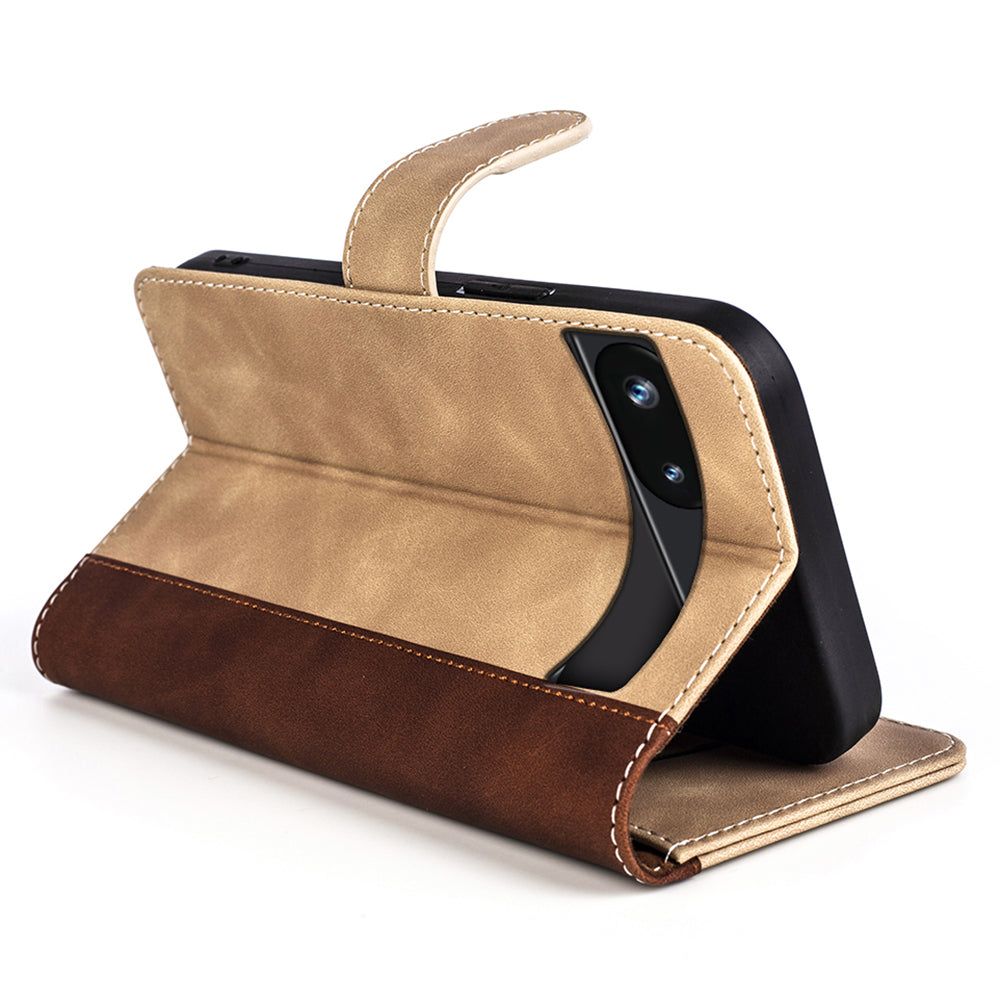 For Google Pixel 7a Leather Wallet Shockproof Phone Cover Dual Color Splicing Flip Stand Case