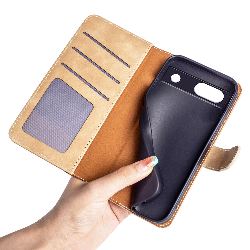 For Google Pixel 7a Leather Wallet Shockproof Phone Cover Dual Color Splicing Flip Stand Case