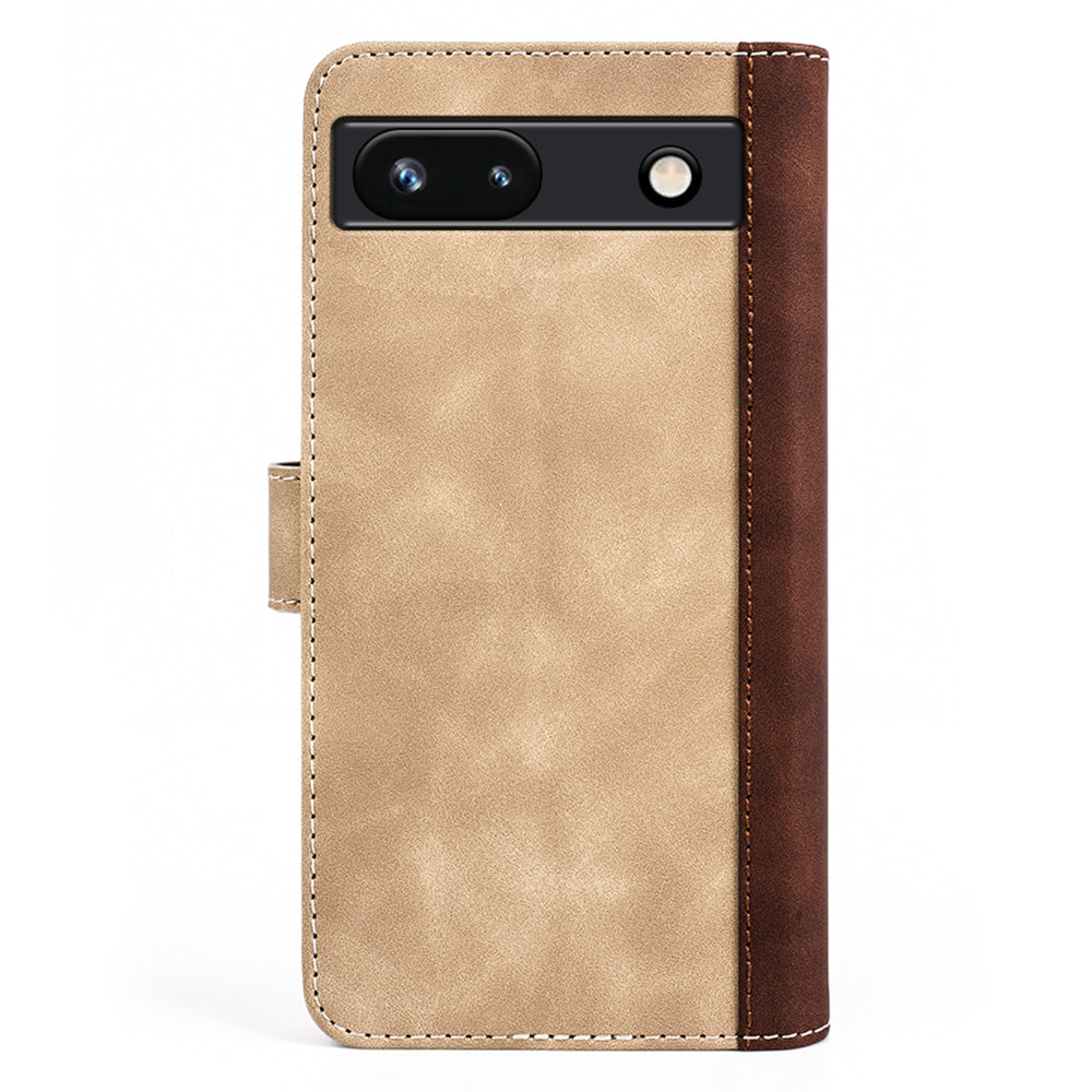 For Google Pixel 7a Leather Wallet Shockproof Phone Cover Dual Color Splicing Flip Stand Case