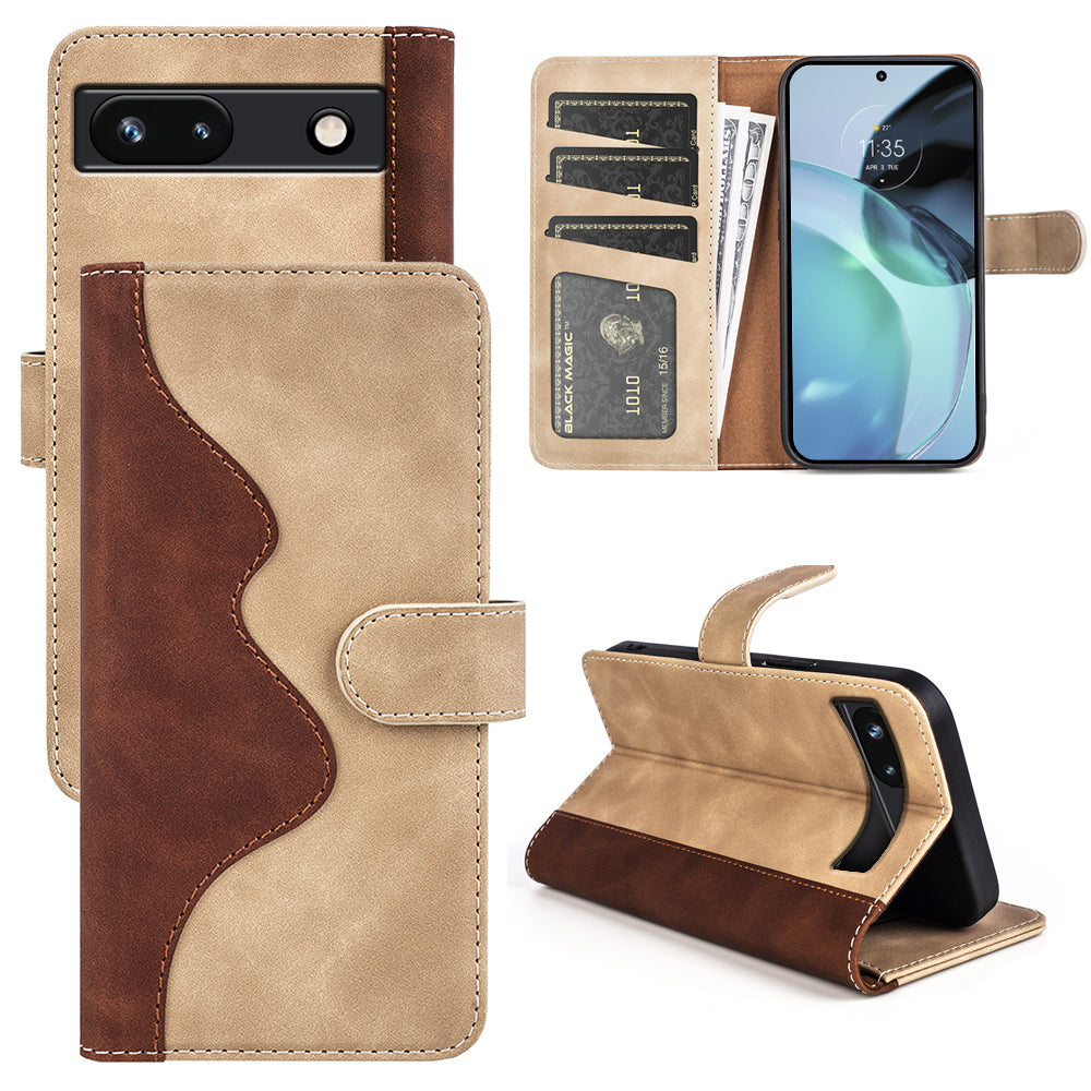 For Google Pixel 7a Leather Wallet Shockproof Phone Cover Dual Color Splicing Flip Stand Case