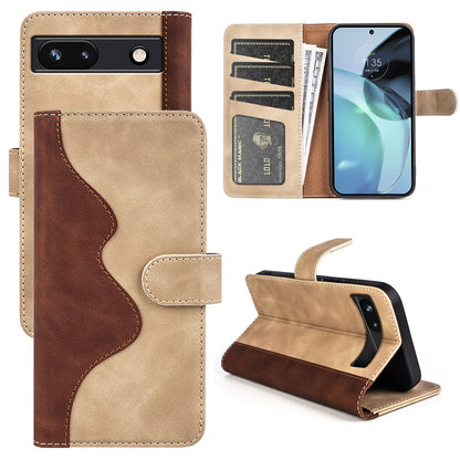 For Google Pixel 7a Leather Wallet Shockproof Phone Cover Dual Color Splicing Flip Stand Case