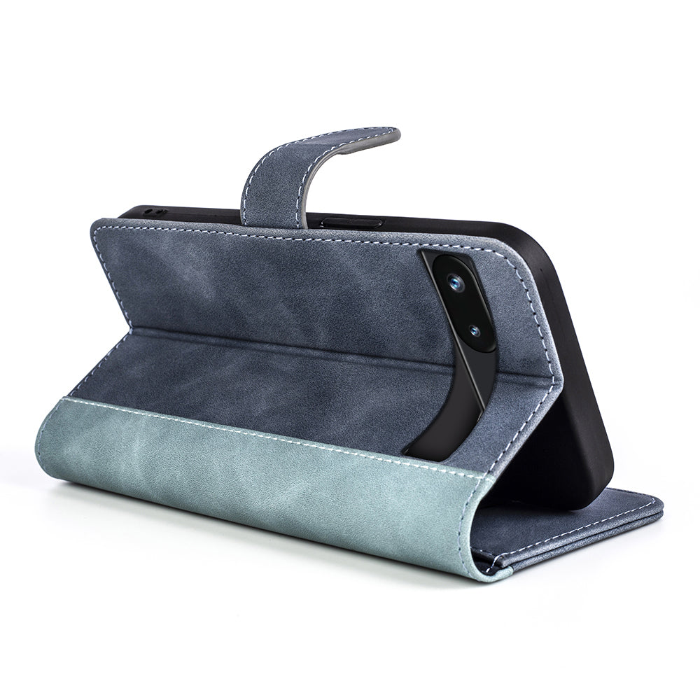 For Google Pixel 7a Leather Wallet Shockproof Phone Cover Dual Color Splicing Flip Stand Case
