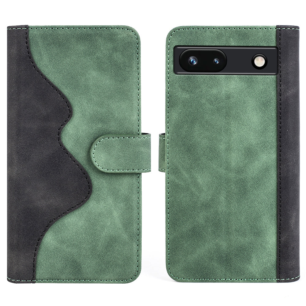 For Google Pixel 7a Leather Wallet Shockproof Phone Cover Dual Color Splicing Flip Stand Case