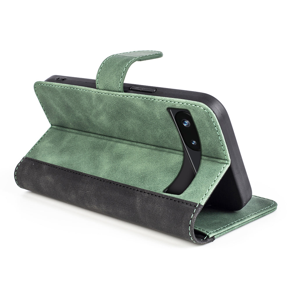 For Google Pixel 7a Leather Wallet Shockproof Phone Cover Dual Color Splicing Flip Stand Case