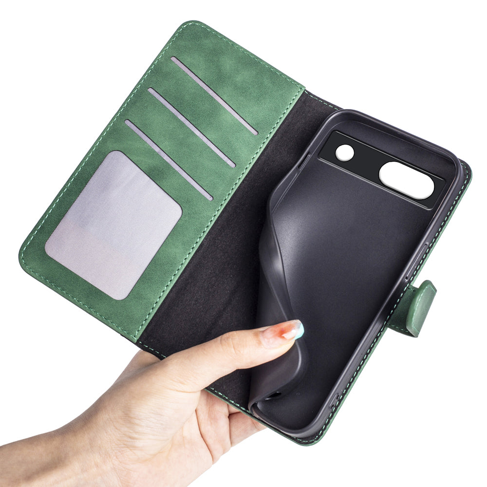For Google Pixel 7a Leather Wallet Shockproof Phone Cover Dual Color Splicing Flip Stand Case