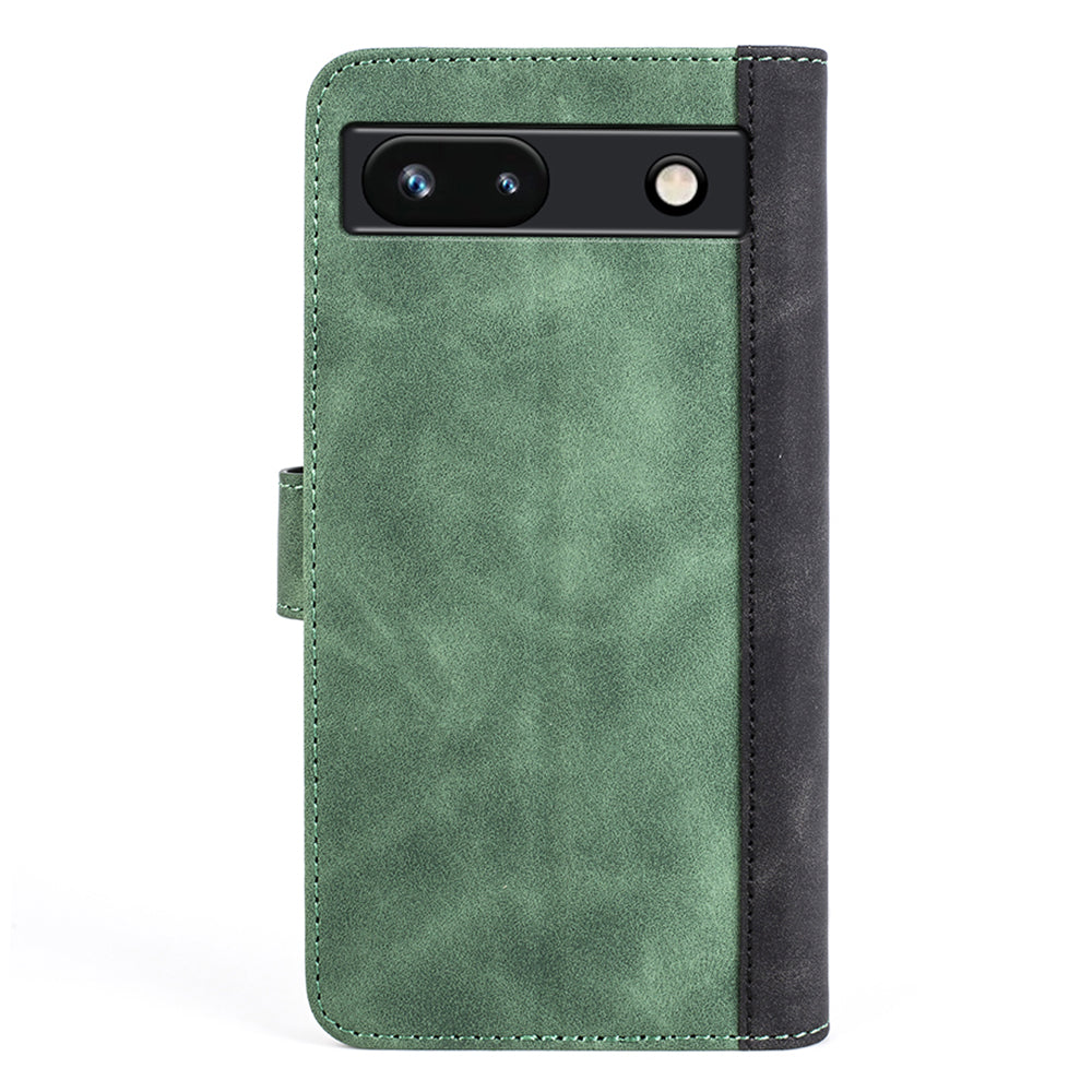 For Google Pixel 7a Leather Wallet Shockproof Phone Cover Dual Color Splicing Flip Stand Case