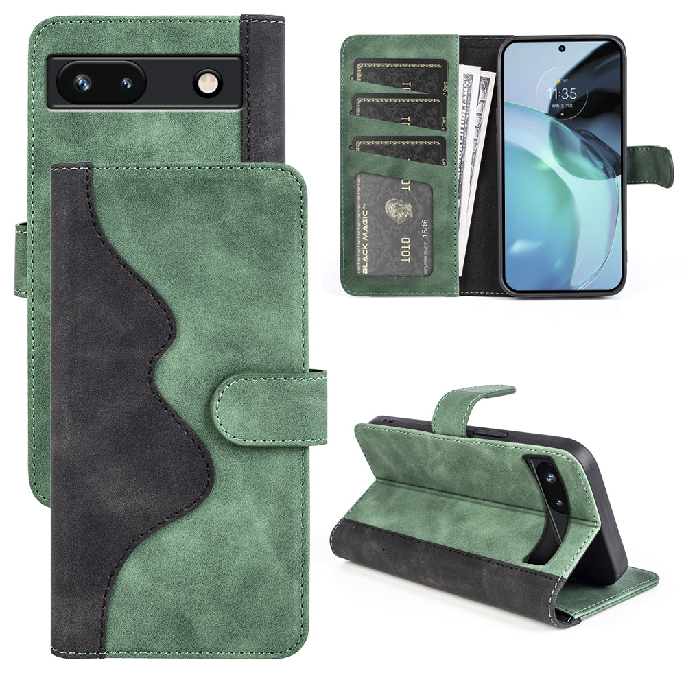 For Google Pixel 7a Leather Wallet Shockproof Phone Cover Dual Color Splicing Flip Stand Case