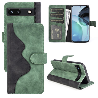 For Google Pixel 7a Leather Wallet Shockproof Phone Cover Dual Color Splicing Flip Stand Case