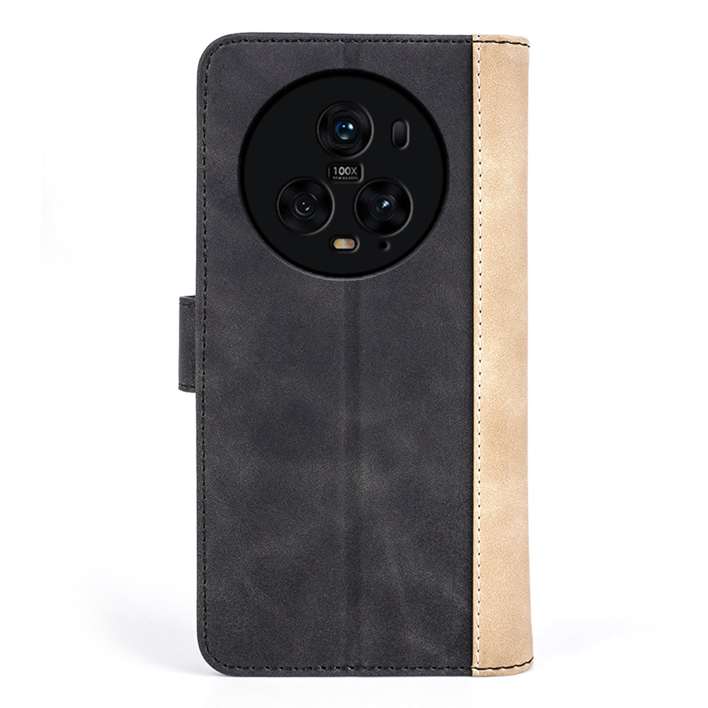 For Honor Magic5 Pro Leather Wallet Phone Cover Dual Color Splicing Shockproof Stand Mobile Case