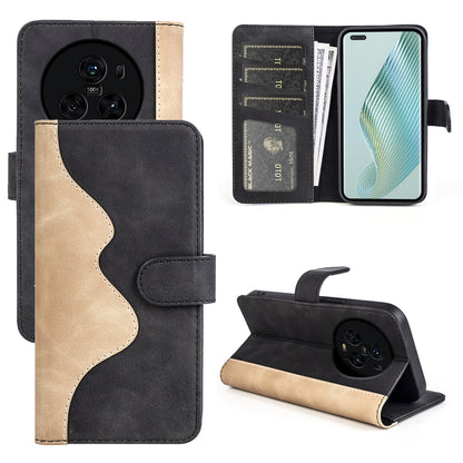 For Honor Magic5 Pro Leather Wallet Phone Cover Dual Color Splicing Shockproof Stand Mobile Case