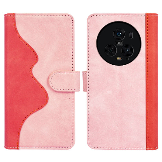 For Honor Magic5 Pro Leather Wallet Phone Cover Dual Color Splicing Shockproof Stand Mobile Case