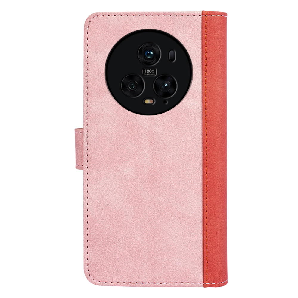 For Honor Magic5 Pro Leather Wallet Phone Cover Dual Color Splicing Shockproof Stand Mobile Case