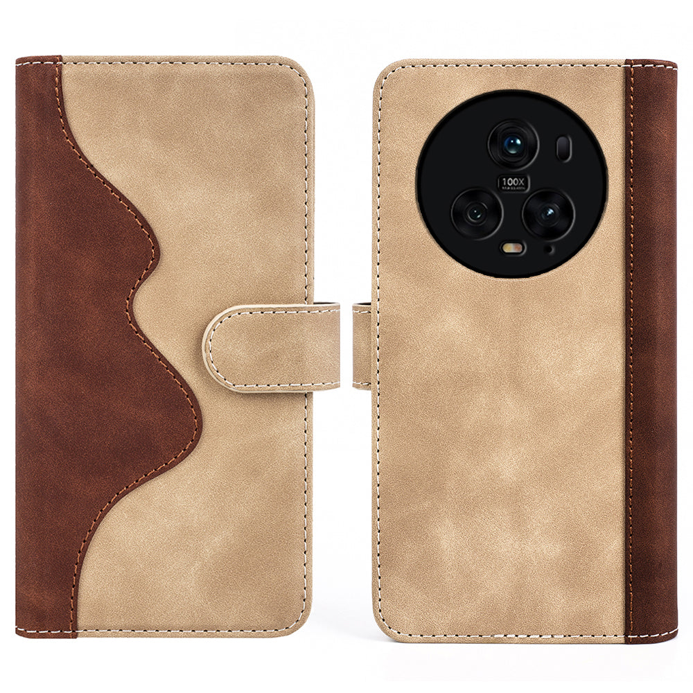 For Honor Magic5 Pro Leather Wallet Phone Cover Dual Color Splicing Shockproof Stand Mobile Case