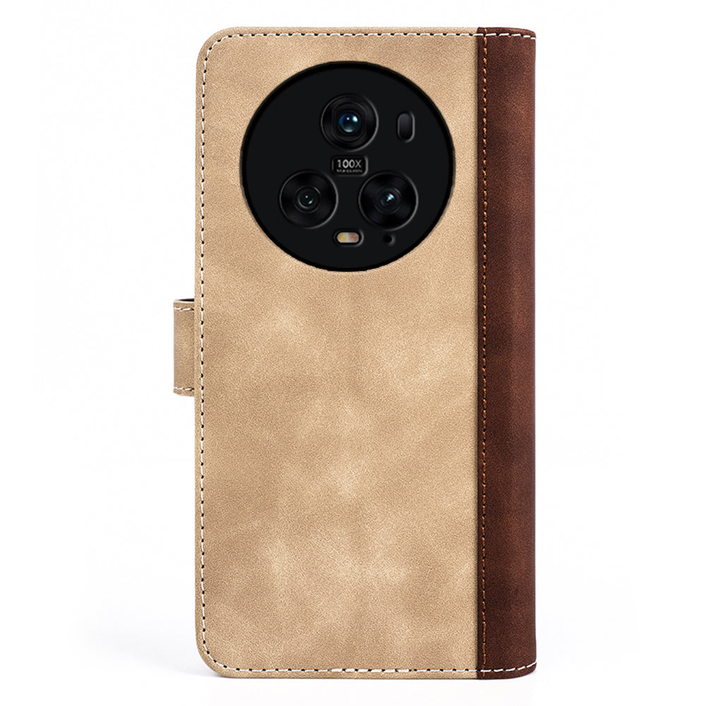 For Honor Magic5 Pro Leather Wallet Phone Cover Dual Color Splicing Shockproof Stand Mobile Case