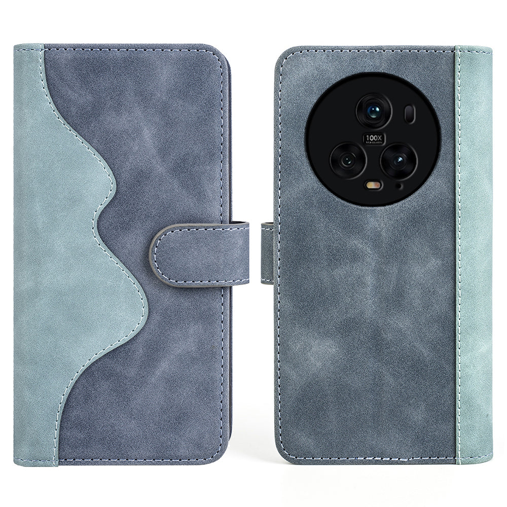 For Honor Magic5 Pro Leather Wallet Phone Cover Dual Color Splicing Shockproof Stand Mobile Case