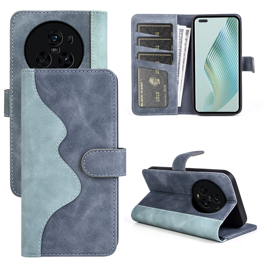 For Honor Magic5 Pro Leather Wallet Phone Cover Dual Color Splicing Shockproof Stand Mobile Case