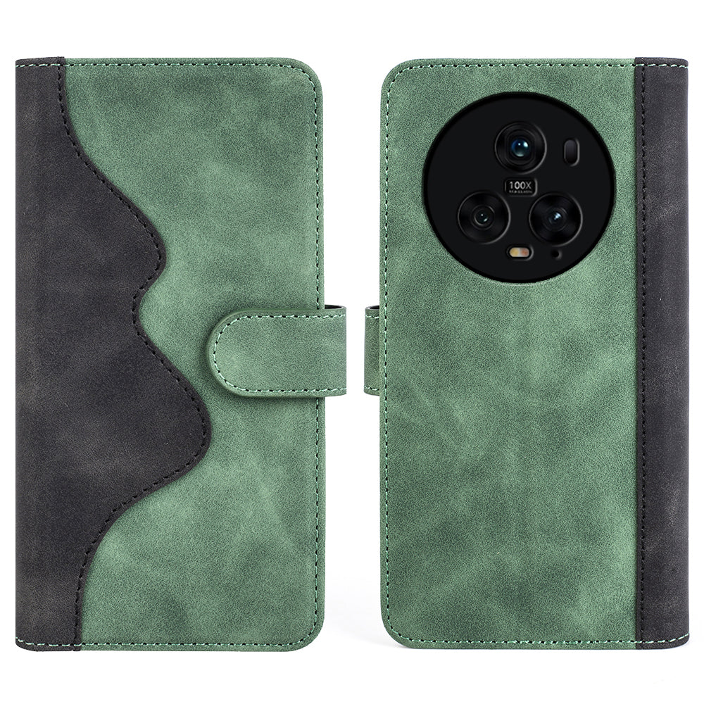 For Honor Magic5 Pro Leather Wallet Phone Cover Dual Color Splicing Shockproof Stand Mobile Case