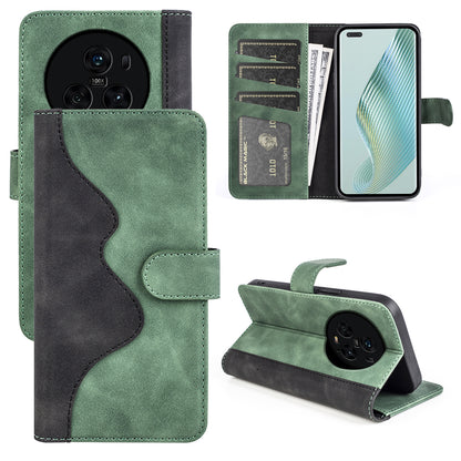 For Honor Magic5 Pro Leather Wallet Phone Cover Dual Color Splicing Shockproof Stand Mobile Case