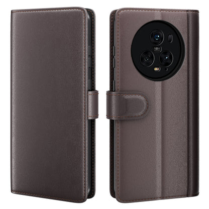 For Honor Magic5 Pro Genuine Cow Leather Phone Wallet Case Flip Stand Shockproof Cover