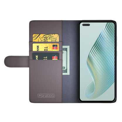 For Honor Magic5 Pro Genuine Cow Leather Phone Wallet Case Flip Stand Shockproof Cover