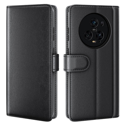 For Honor Magic5 Pro Genuine Cow Leather Phone Wallet Case Flip Stand Shockproof Cover
