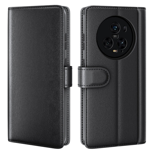 For Honor Magic5 Pro Genuine Cow Leather Phone Wallet Case Flip Stand Shockproof Cover