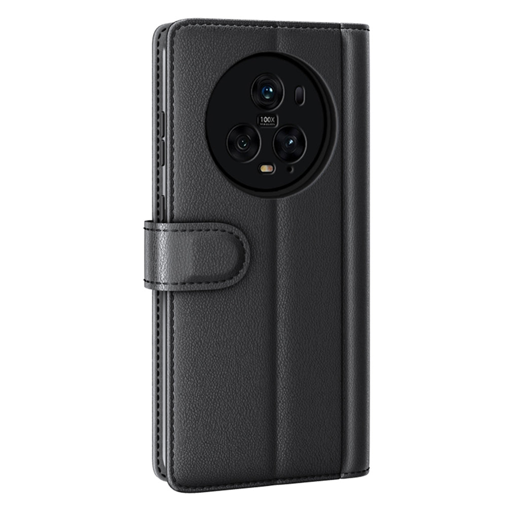 For Honor Magic5 Pro Genuine Cow Leather Phone Wallet Case Flip Stand Shockproof Cover