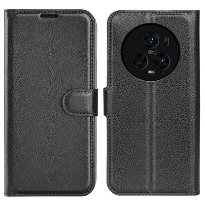 Wallet Stand Shell for Honor Magic5 Pro Litchi Texture PU Leather Phone Case Flip Cover
