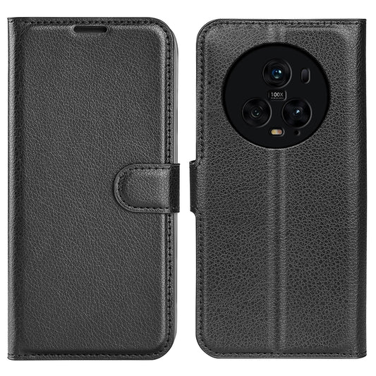 Wallet Stand Shell for Honor Magic5 Pro Litchi Texture PU Leather Phone Case Flip Cover