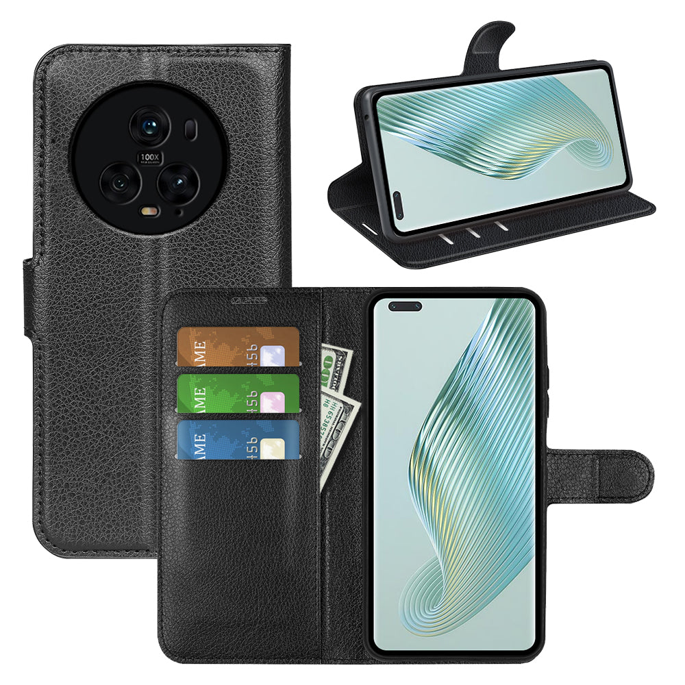 Wallet Stand Shell for Honor Magic5 Pro Litchi Texture PU Leather Phone Case Flip Cover