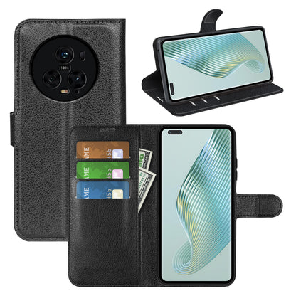 Wallet Stand Shell for Honor Magic5 Pro Litchi Texture PU Leather Phone Case Flip Cover